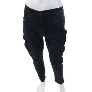 Designer Mens Cargo Pants Dark Blue Button 98%CO 2%EA Size L